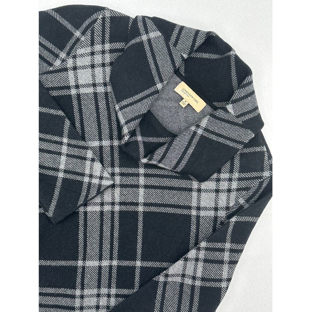 Jones New York Collection Black Gray Plaid Cowl Neck Sweater M
